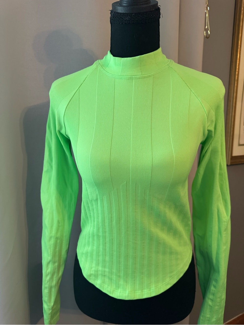 FP Movement by Free People Neon Lime Ribbed Mock Neck Long Sleeve Top